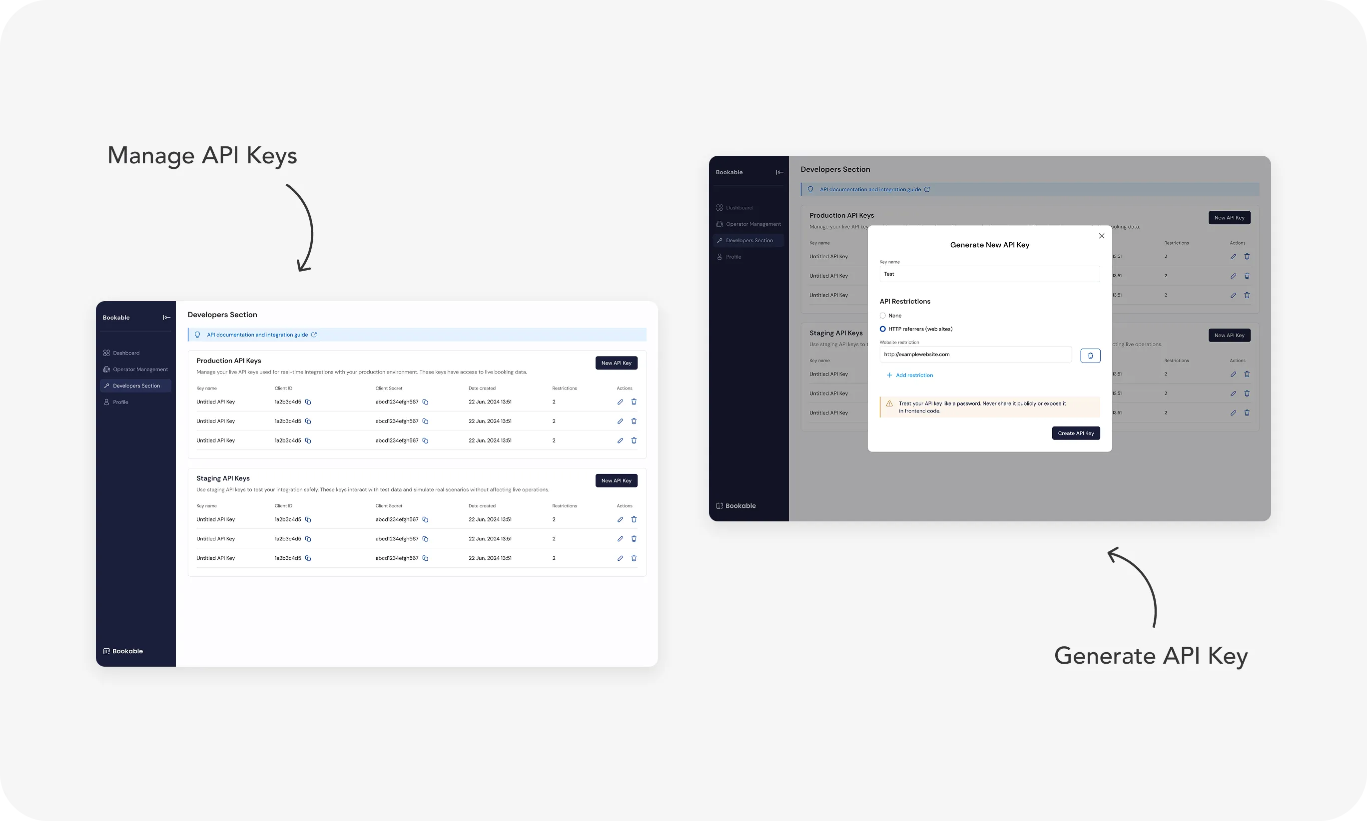 Bookable API Keys Management Image