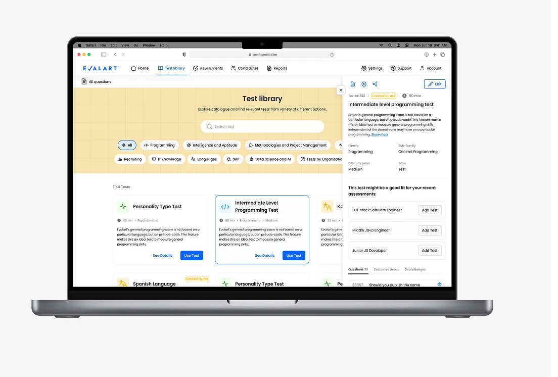 Evalart, Candidate’s Assessment platform image